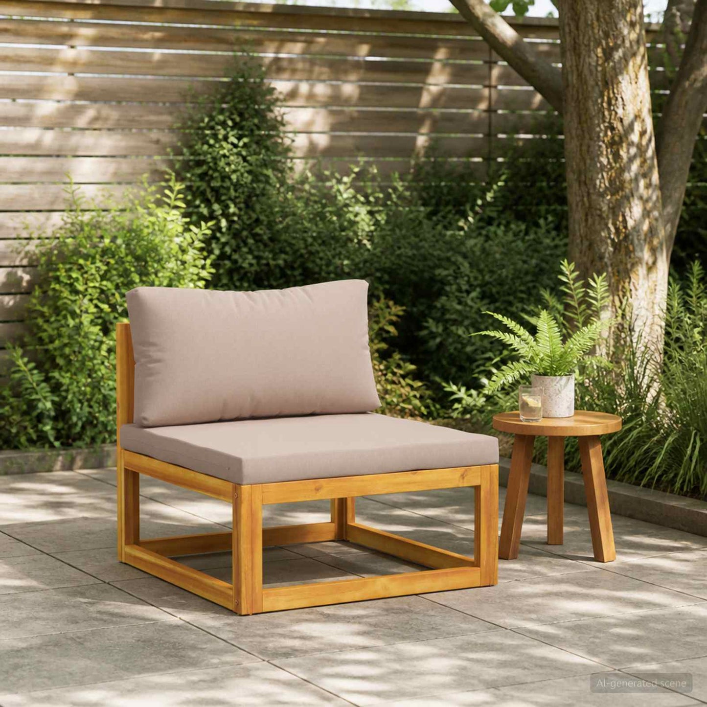 Sectional Middle Sofa with Cushions Solid Acacia Wood Natural
