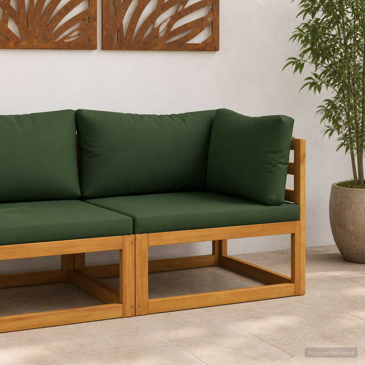 Sectional Corner Sofa with Cushions Solid Acacia Wood Natural