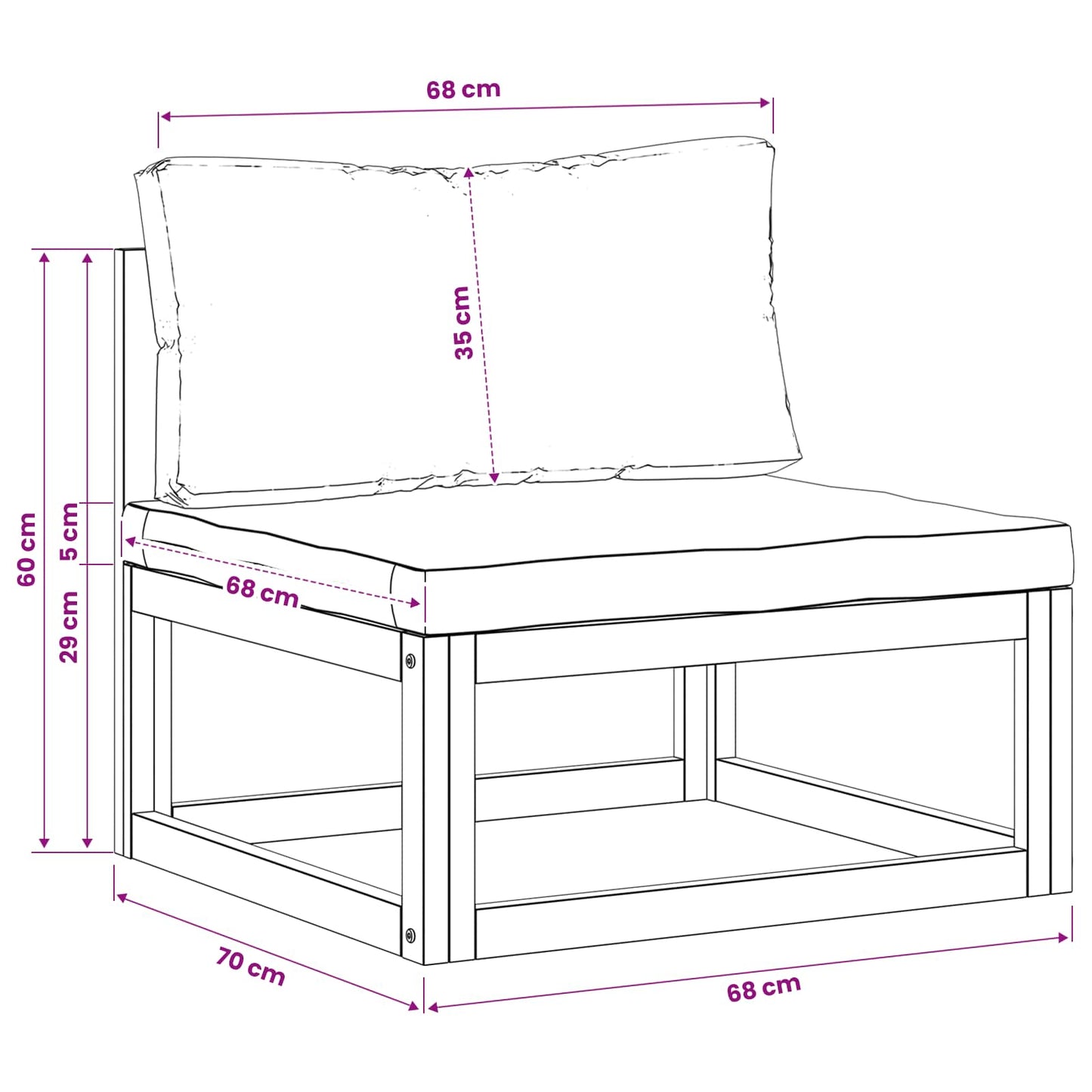 Sectional Middle Sofa with Cushions 100% polyester Solid Acacia