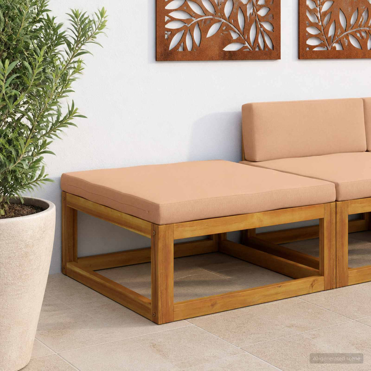 Sectional Footrest with Cushions Solid Acacia Wood Natural