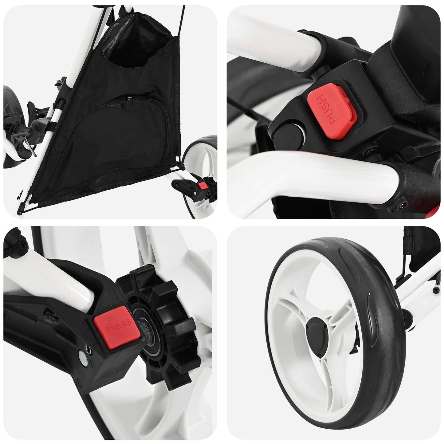 Golf Trolley Black and White Aluminium Foldable