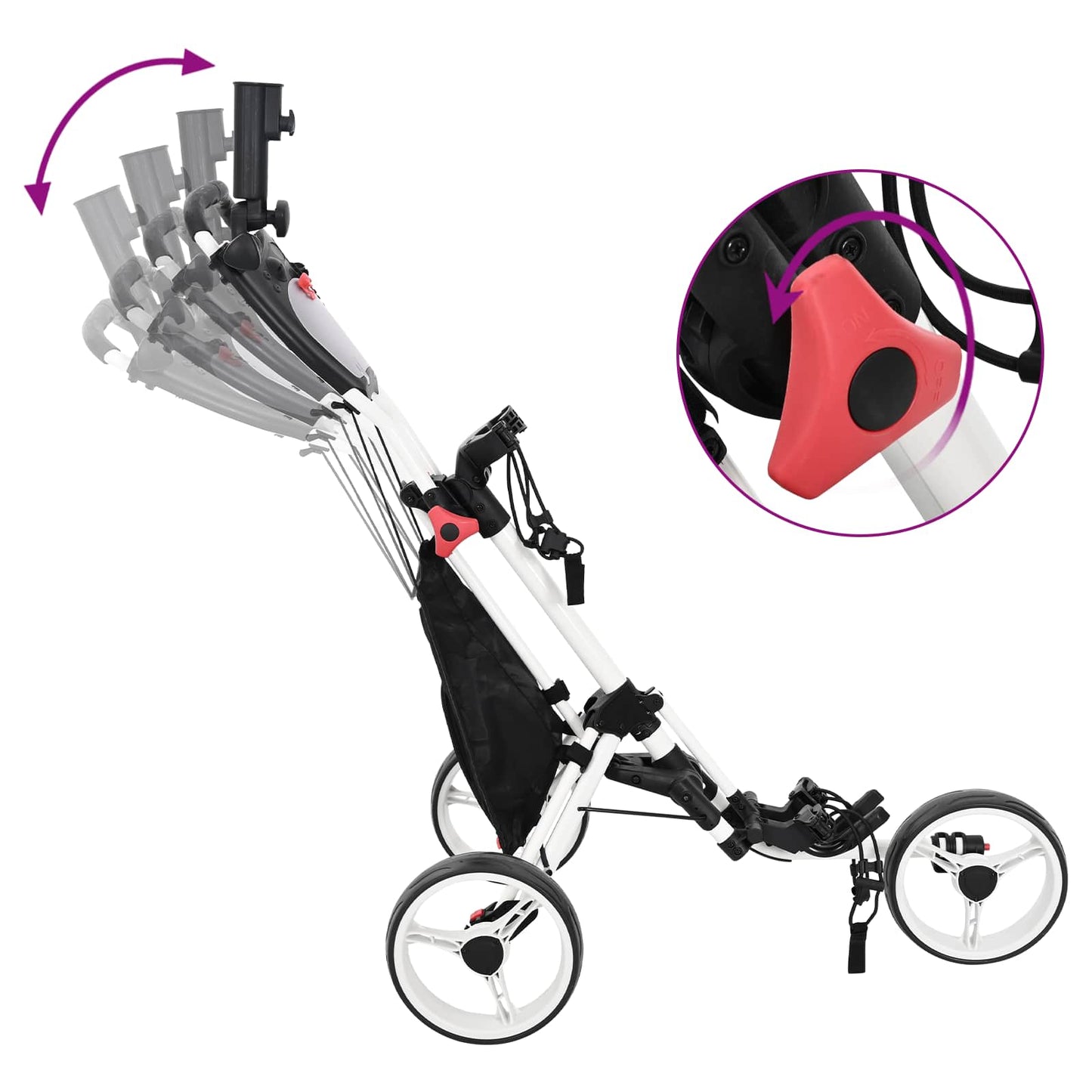 Golf Trolley Black and White Aluminium Foldable
