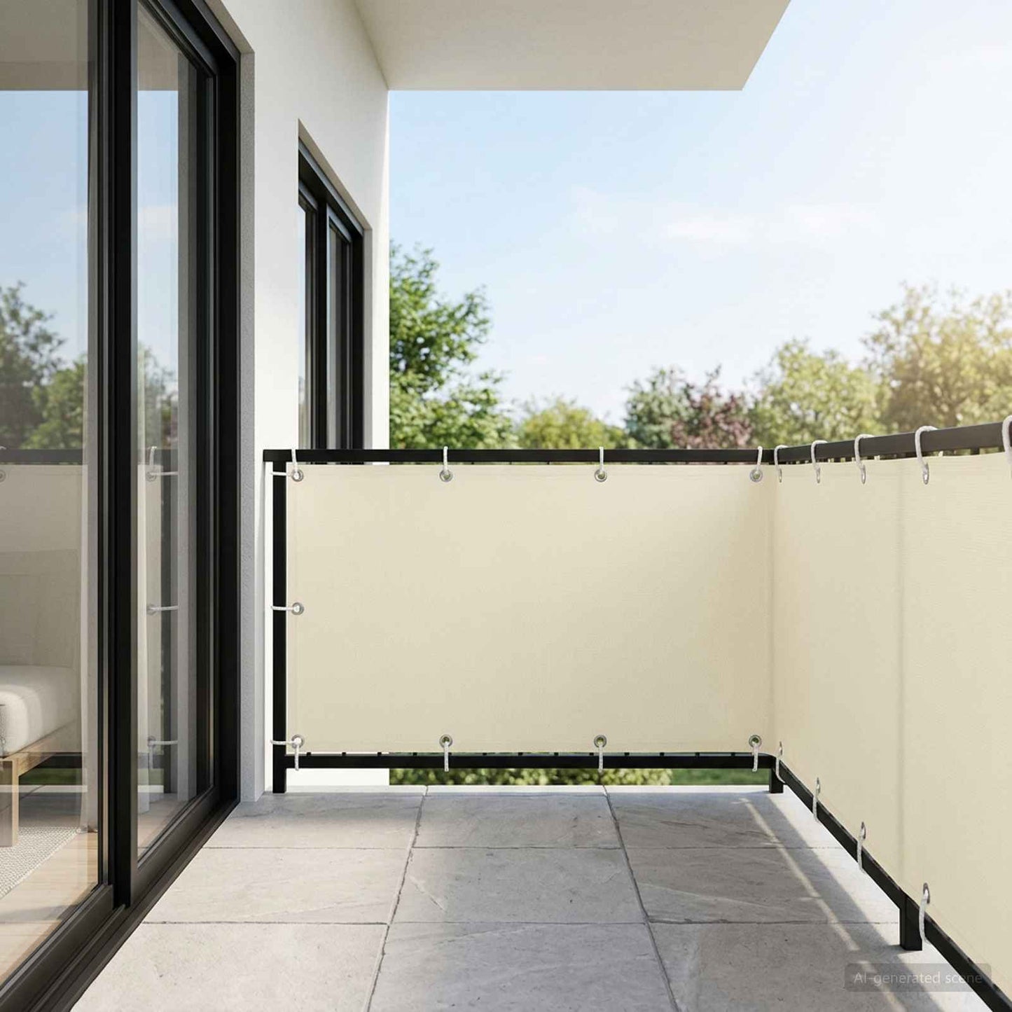Balcony Privacy Screen 150 x 400 cm Fabric with PU Coated Cream