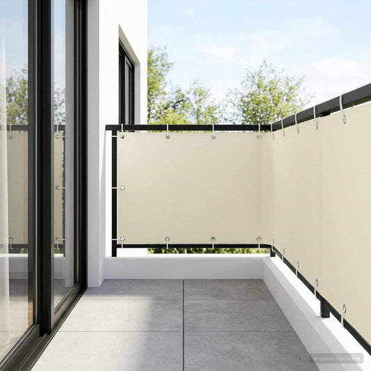 Balcony Privacy Screen 1.2 x 15 m Fabric with PU Coated Cream
