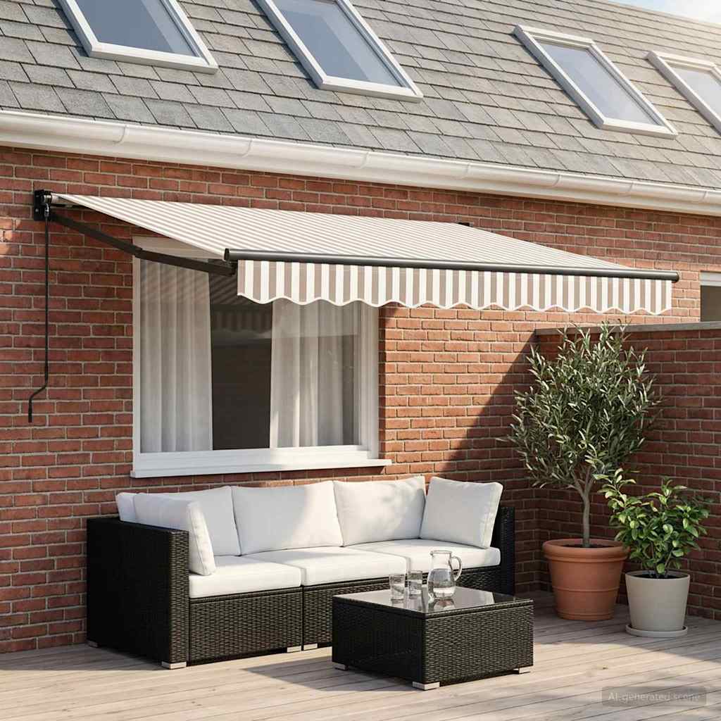 Retractable Awning Light Grey and White 3.5 x 2 m