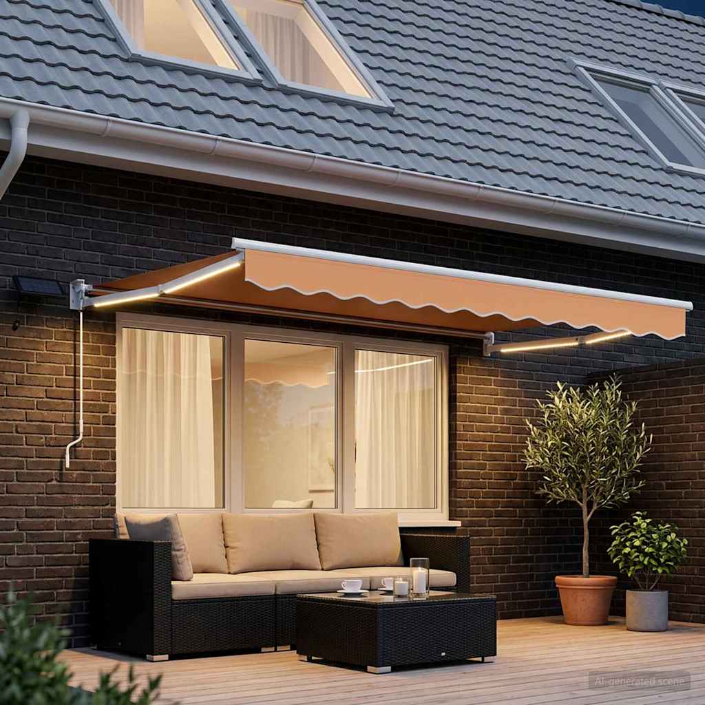 Manual Retractable Awning with LEDs Sand