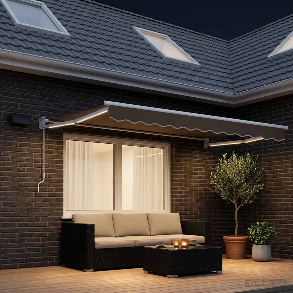 Manual Retractable Awning with LEDs Taupe