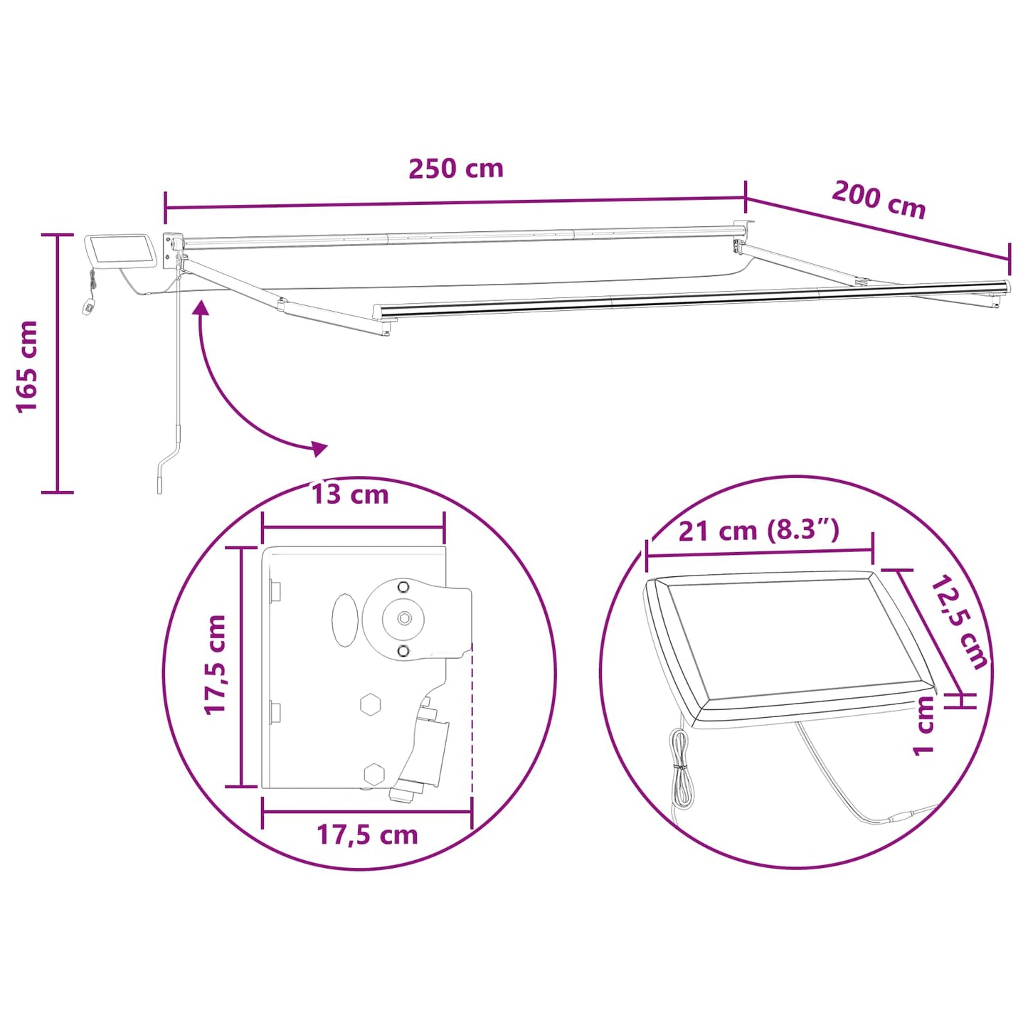 Manual Retractable Awning with LEDs Taupe