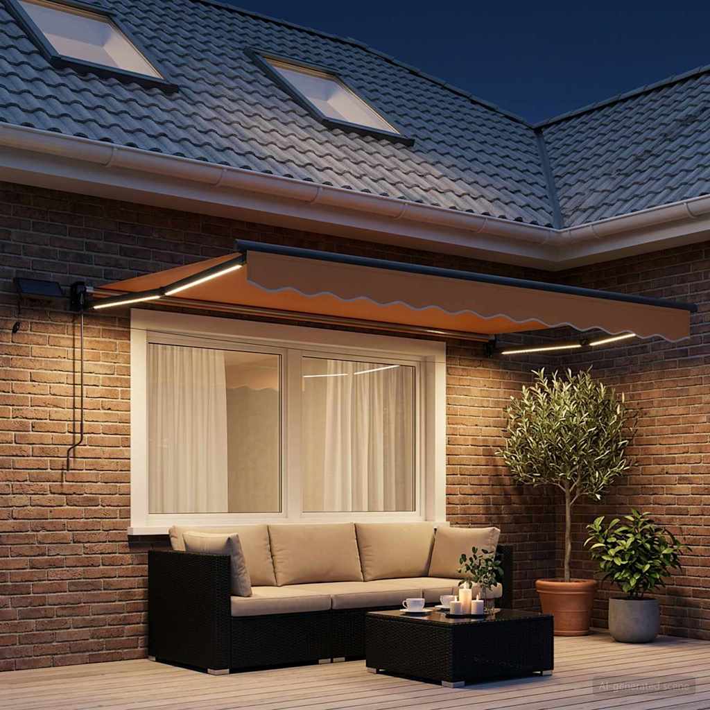 Manual Retractable Awning with LEDs Sand