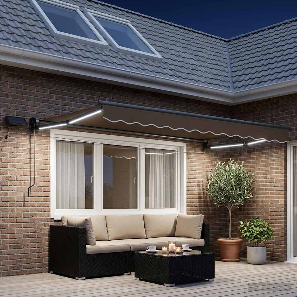 Manual Retractable Awning with LEDs Taupe