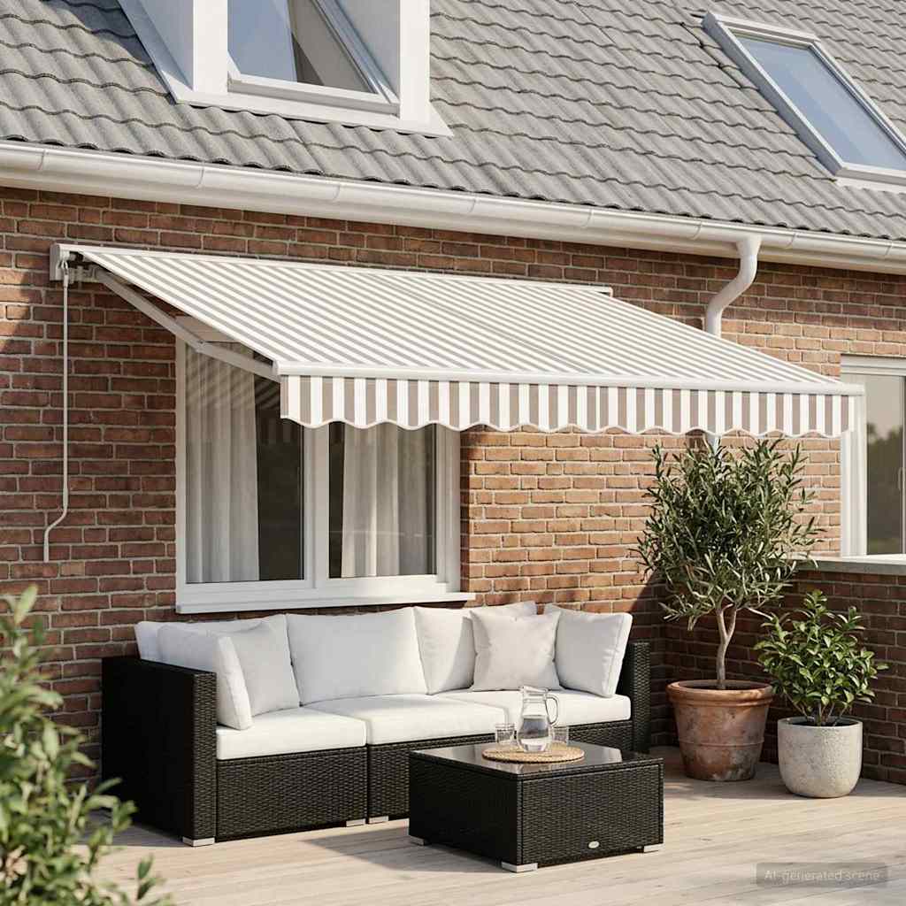 Manual Retractable Awning Light Grey and White 3 x 2.5 m