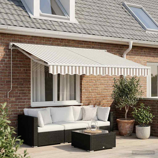 Manual Retractable Awning Light Grey and White 3 x 2.5 m