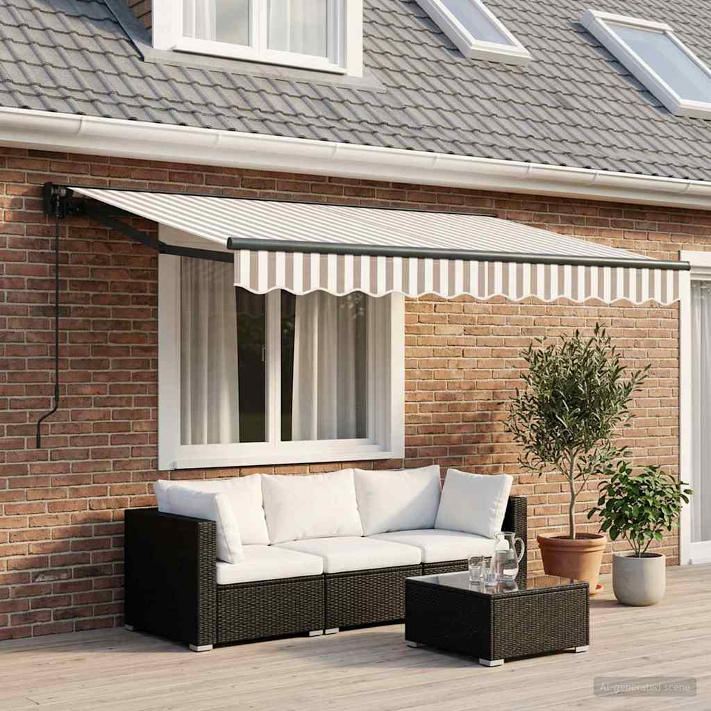 Manual Retractable Awning Light Grey and White 3.5 x 2 m
