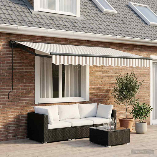 Manual Retractable Awning Light Grey and White 3.5 x 2 m