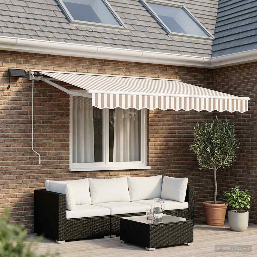 Manual Awning Frame with LEDs Light Grey and White 3.5 x 2 m