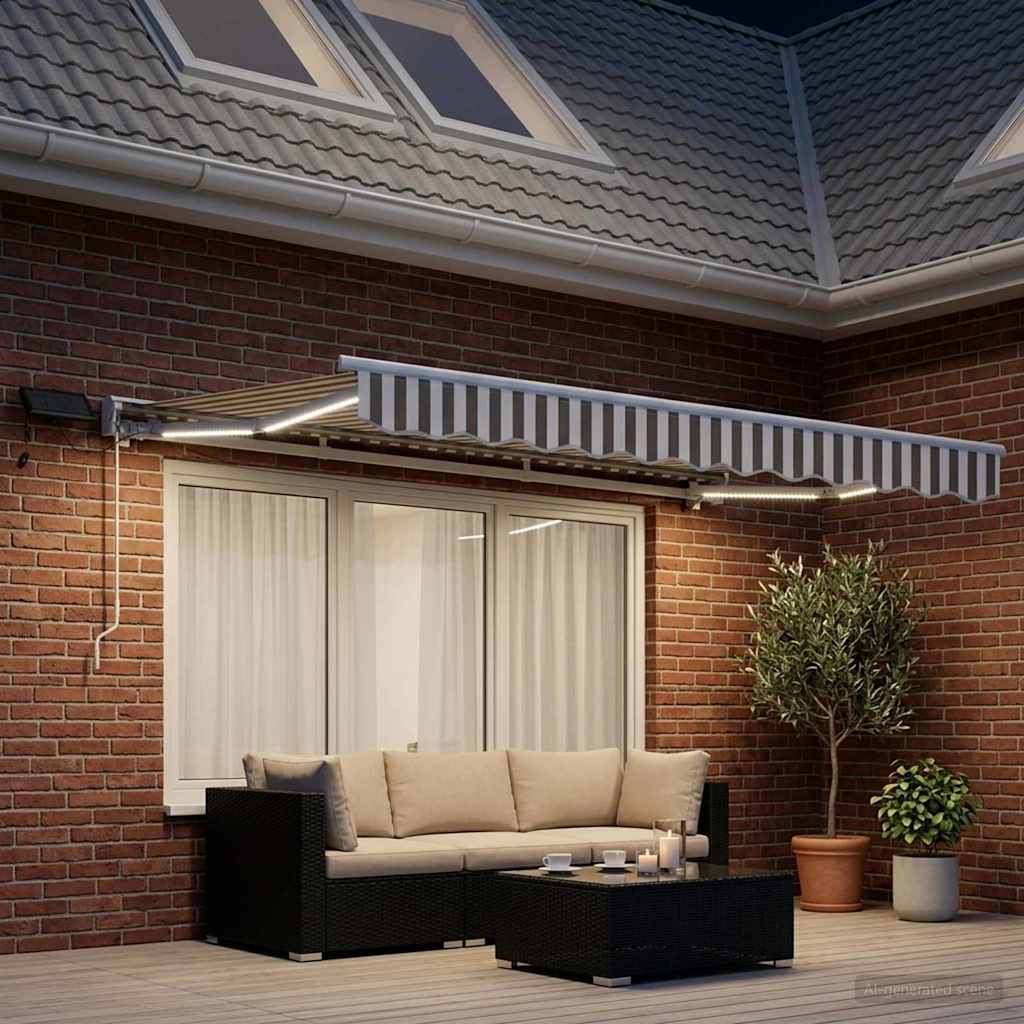 Manual Awning Frame with LEDs Light Grey and White 3.5 x 2 m