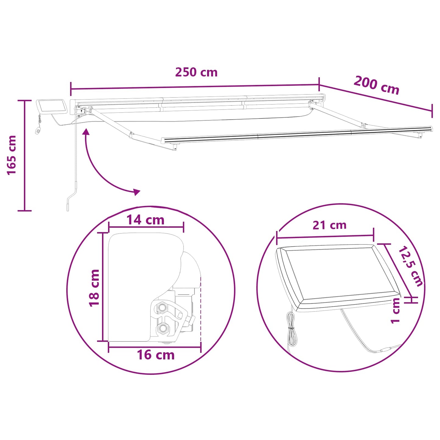 Manual Awning Frame with LEDs Light Grey and White 2.5 x 2 m