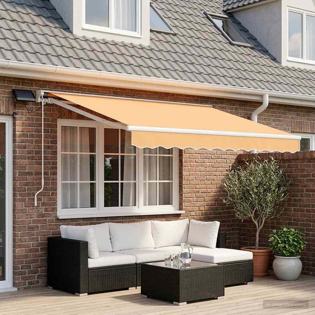Manual Awning Frame with LEDs Sand 3.5 x 2.5 m