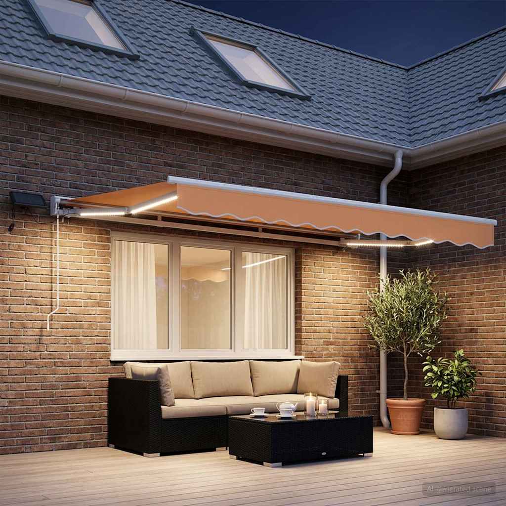 Manual Awning Frame with LEDs Sand 3.5 x 2.5 m