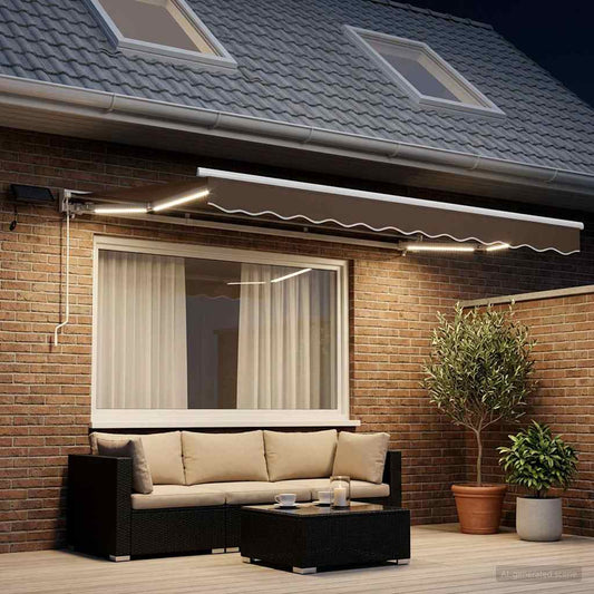 Manual Awning Frame with LEDs Taupe 2.5 x 2 m