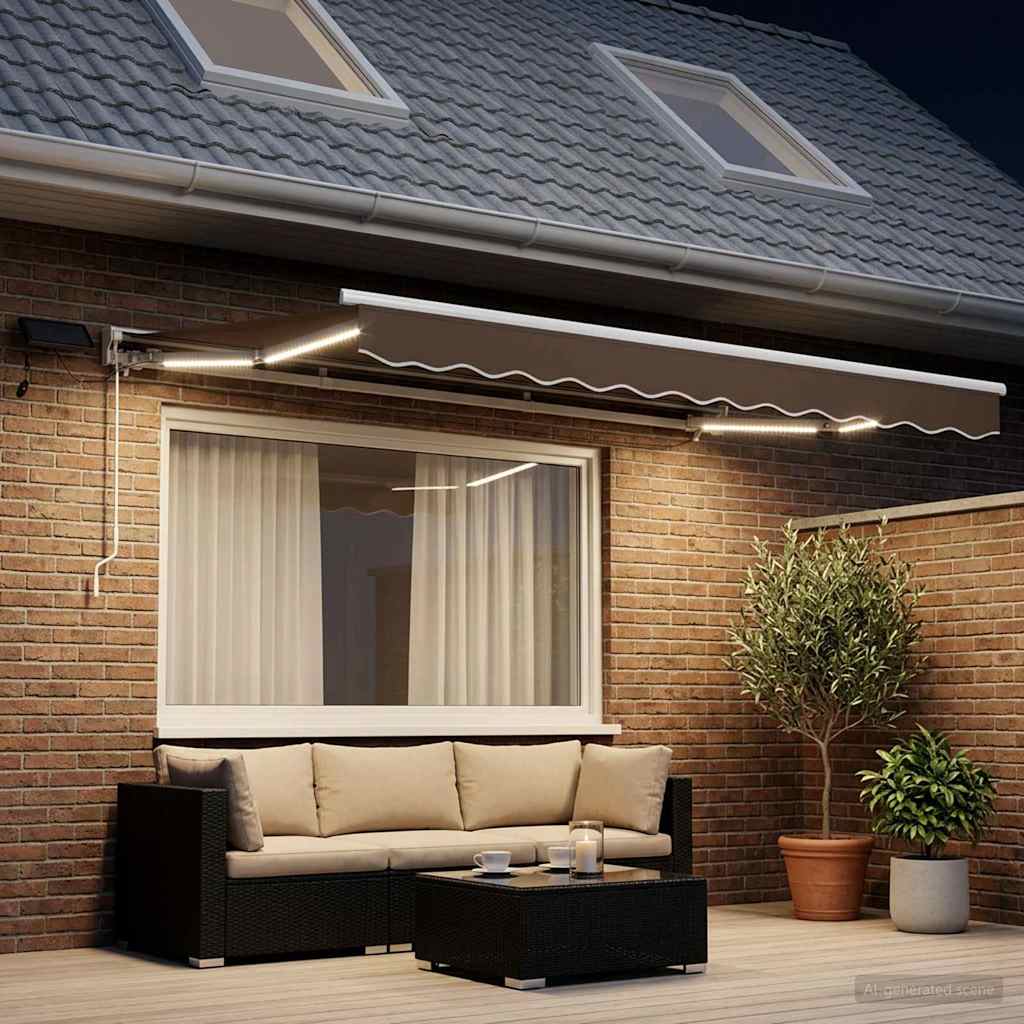 Manual Awning Frame with LEDs Taupe 3.5 x 2 m