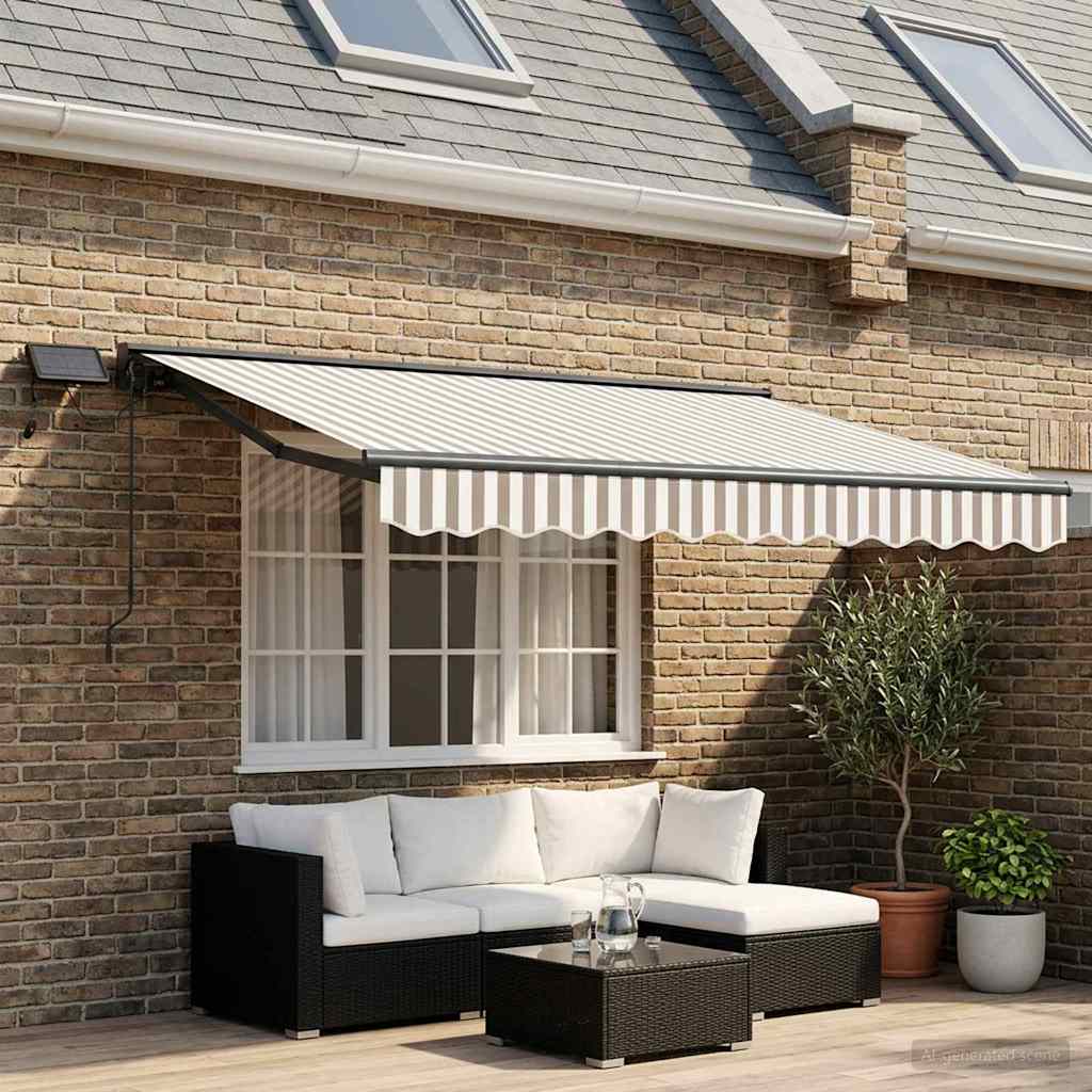 Manual Awning Frame with LEDs Light Grey and White 2.5 x 2 m