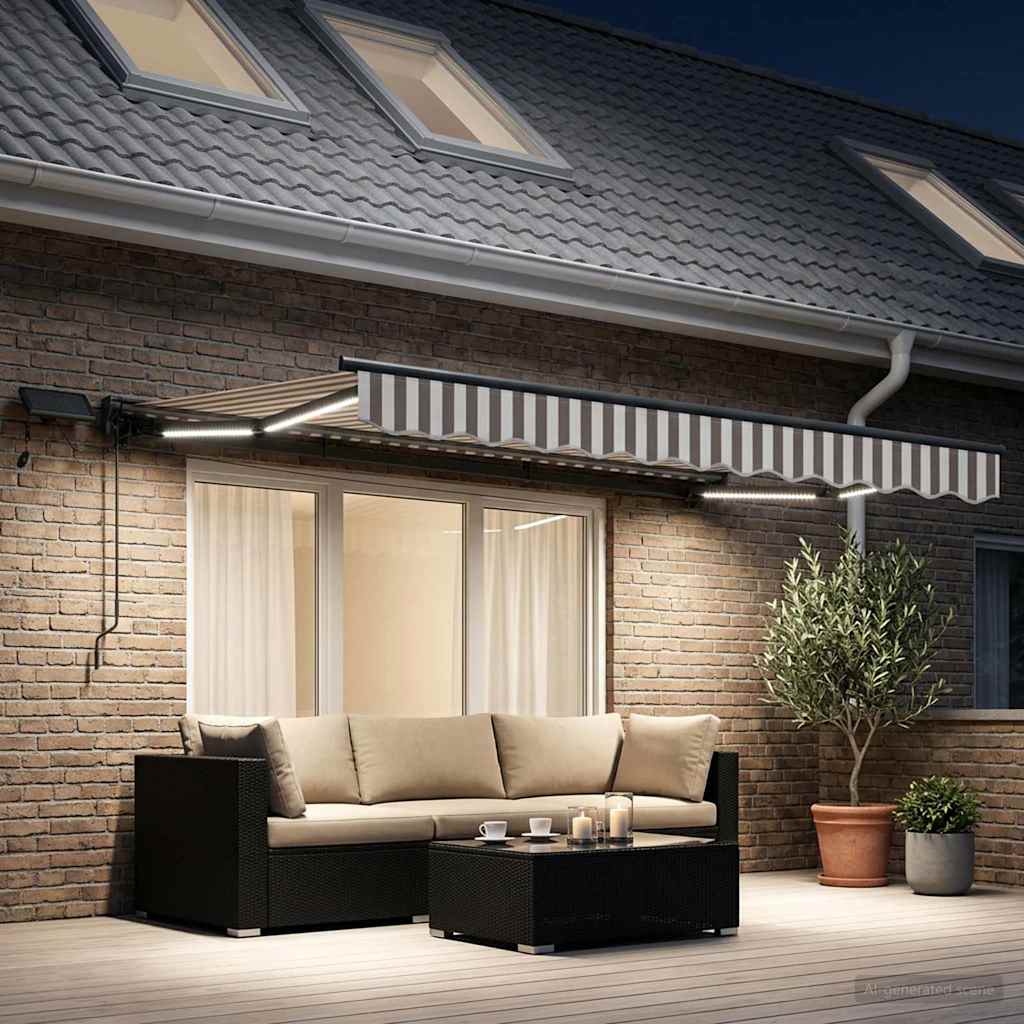 Manual Awning Frame with LEDs Light Grey and White 3.5 x 2.5 m