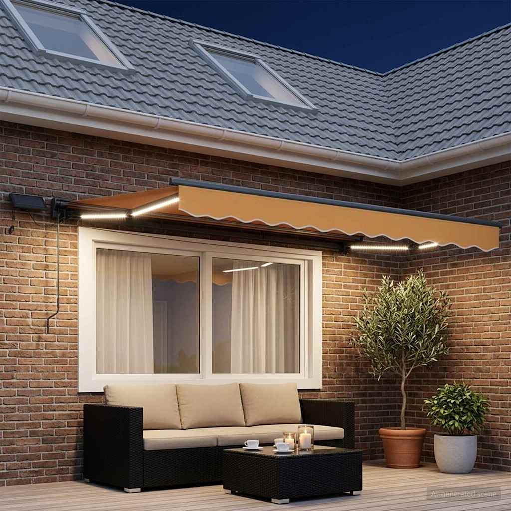 Manual Awning Frame with LEDs Sand 2.5 x 2 m
