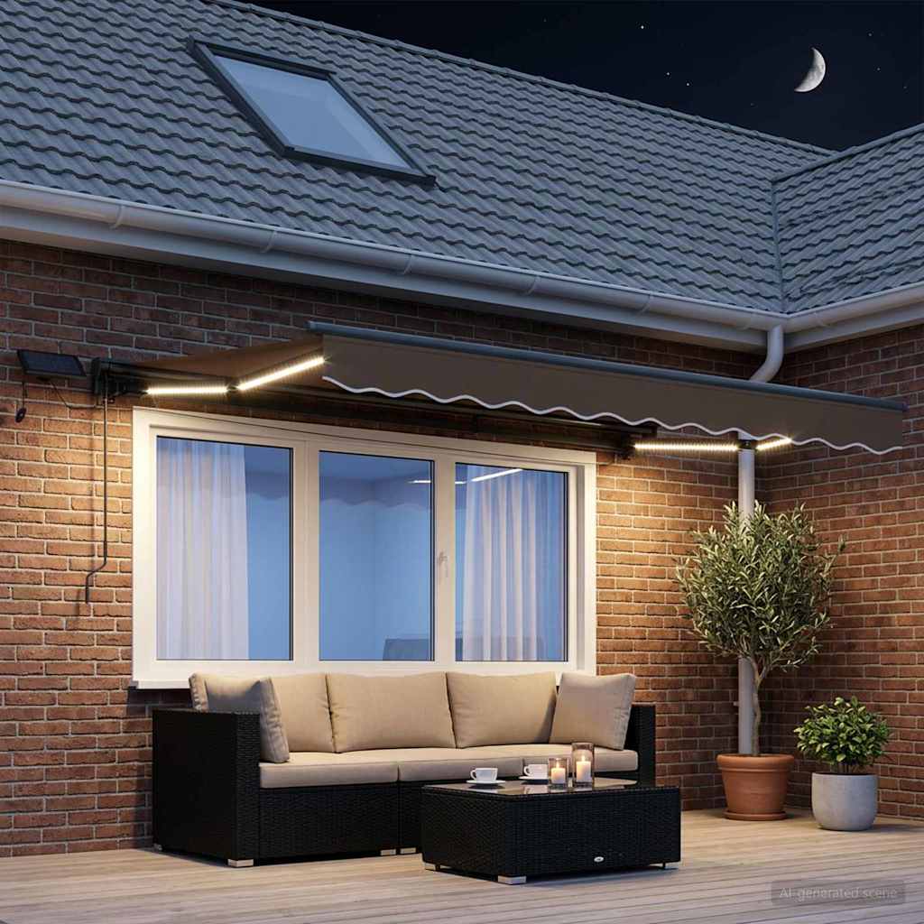 Manual Awning Frame with LEDs Taupe 3.5 x 2.5 m