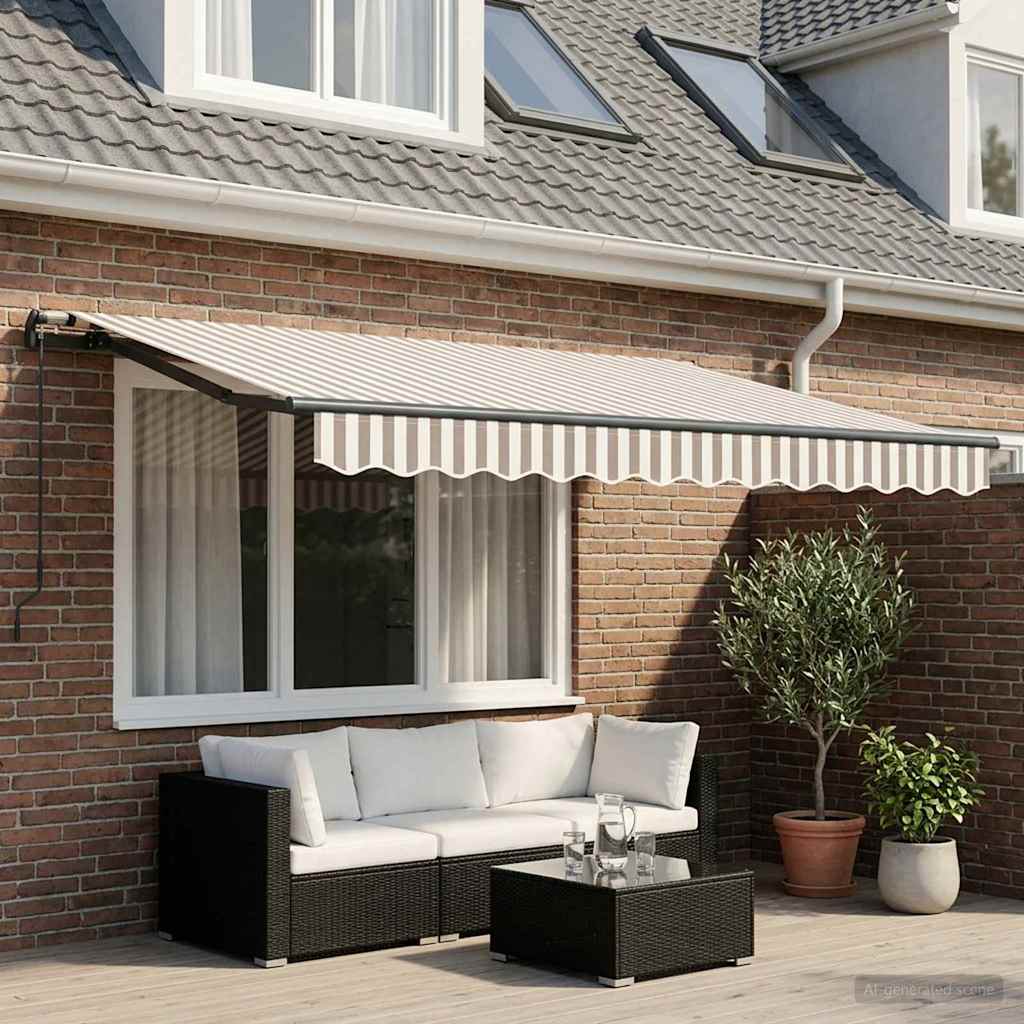 Retractable Awning Light Grey and White 3.5 x 2 m Fabric
