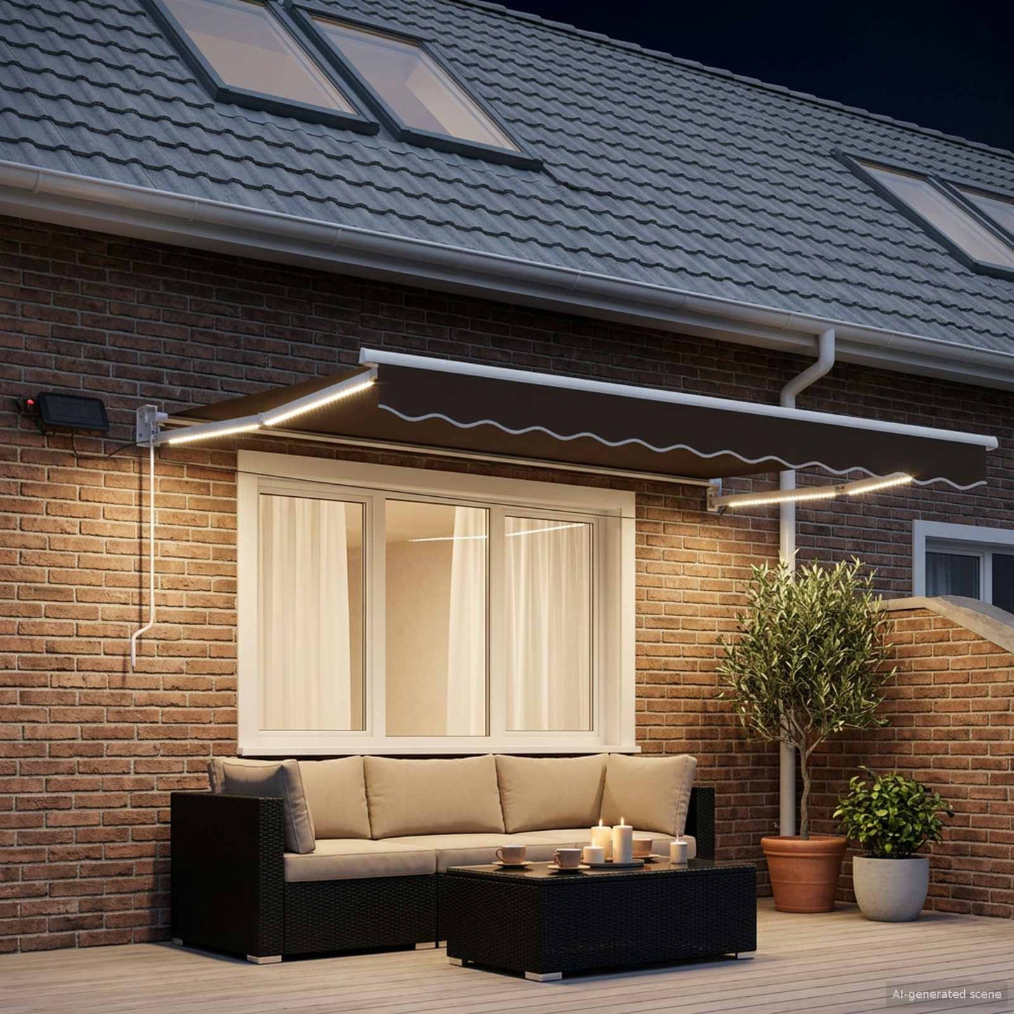 Manual Retractable Awning with LEDs Taupe