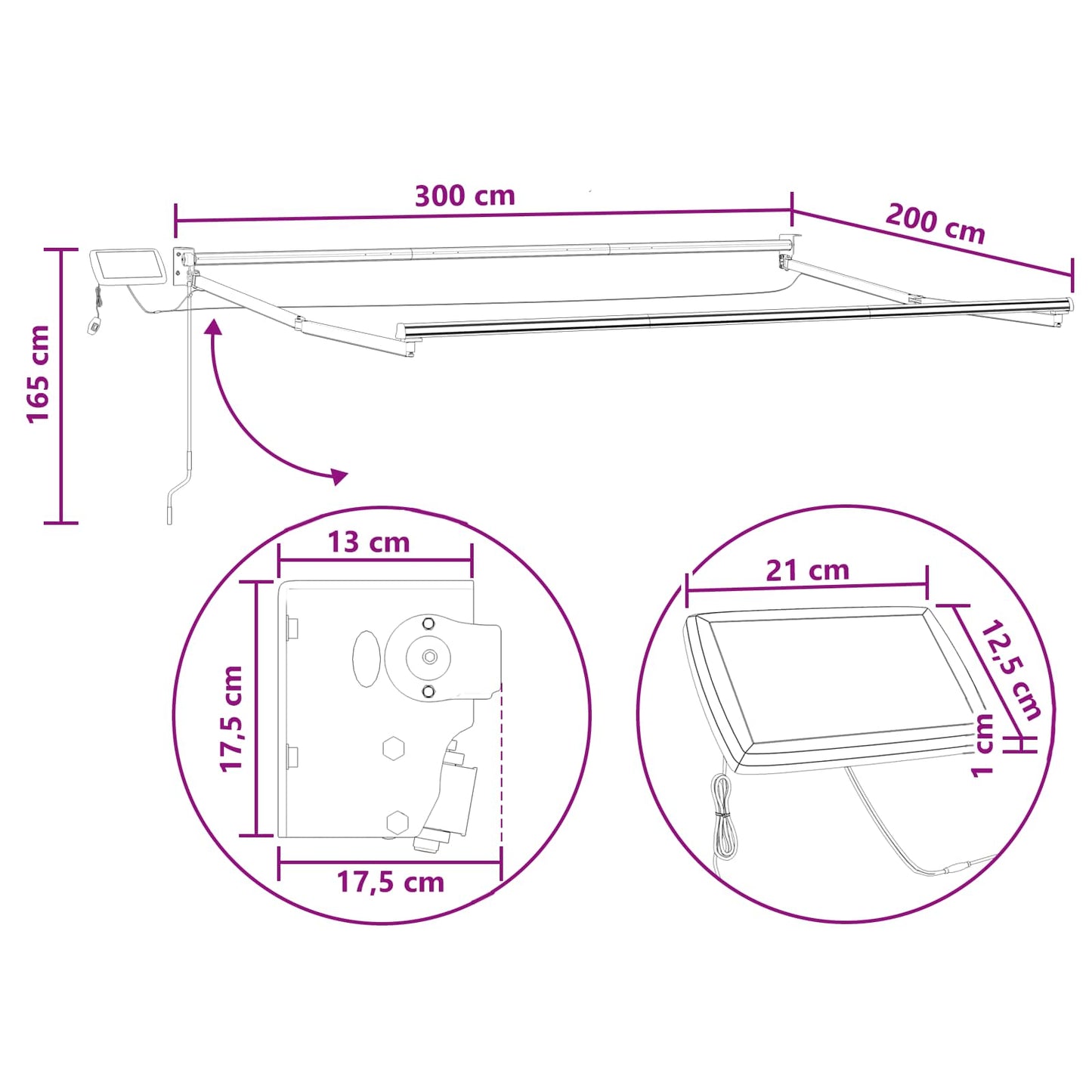 Manual Retractable Awning with LEDs Light Grey and White
