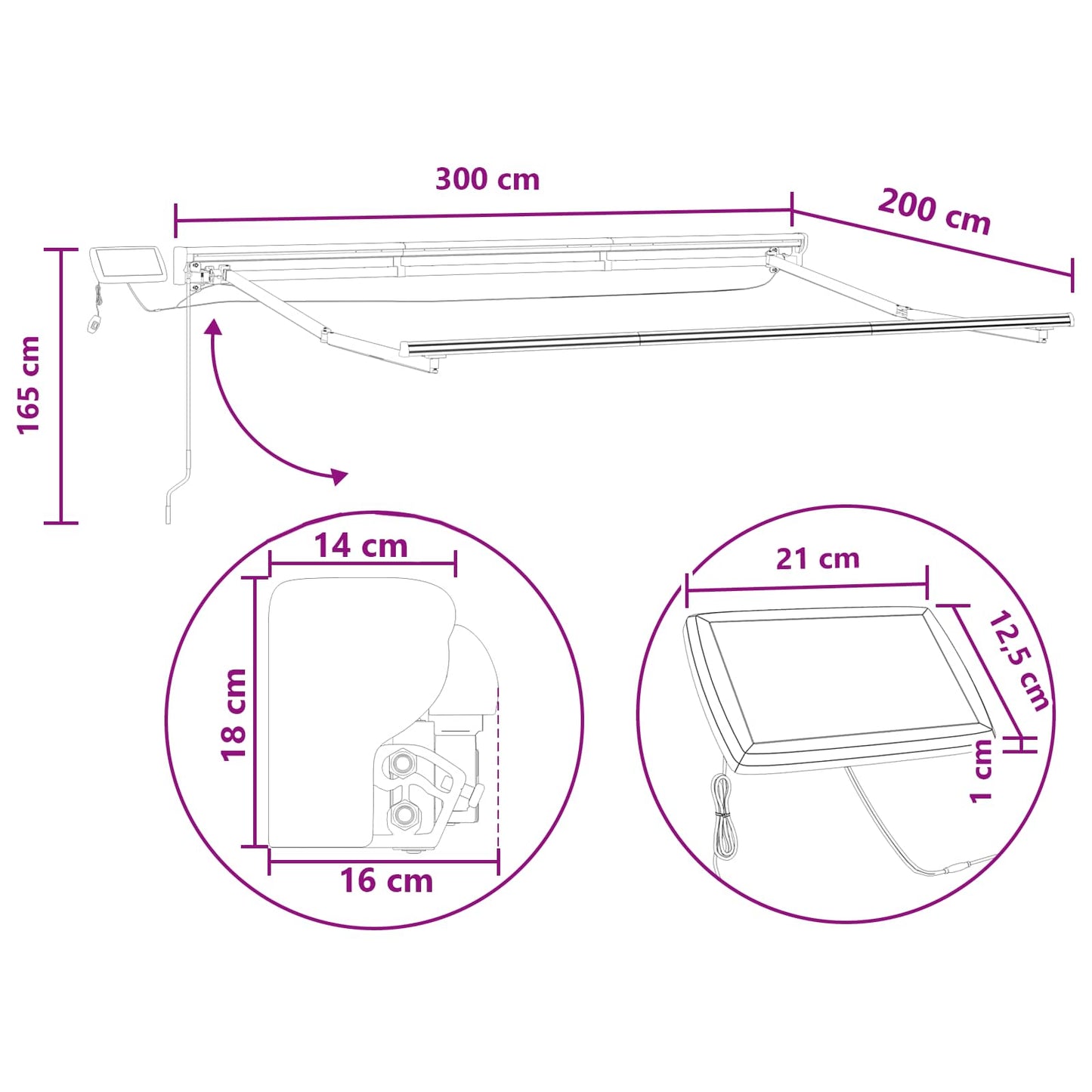 Manual Awning Frame with LEDs Sand 3 x 2 m