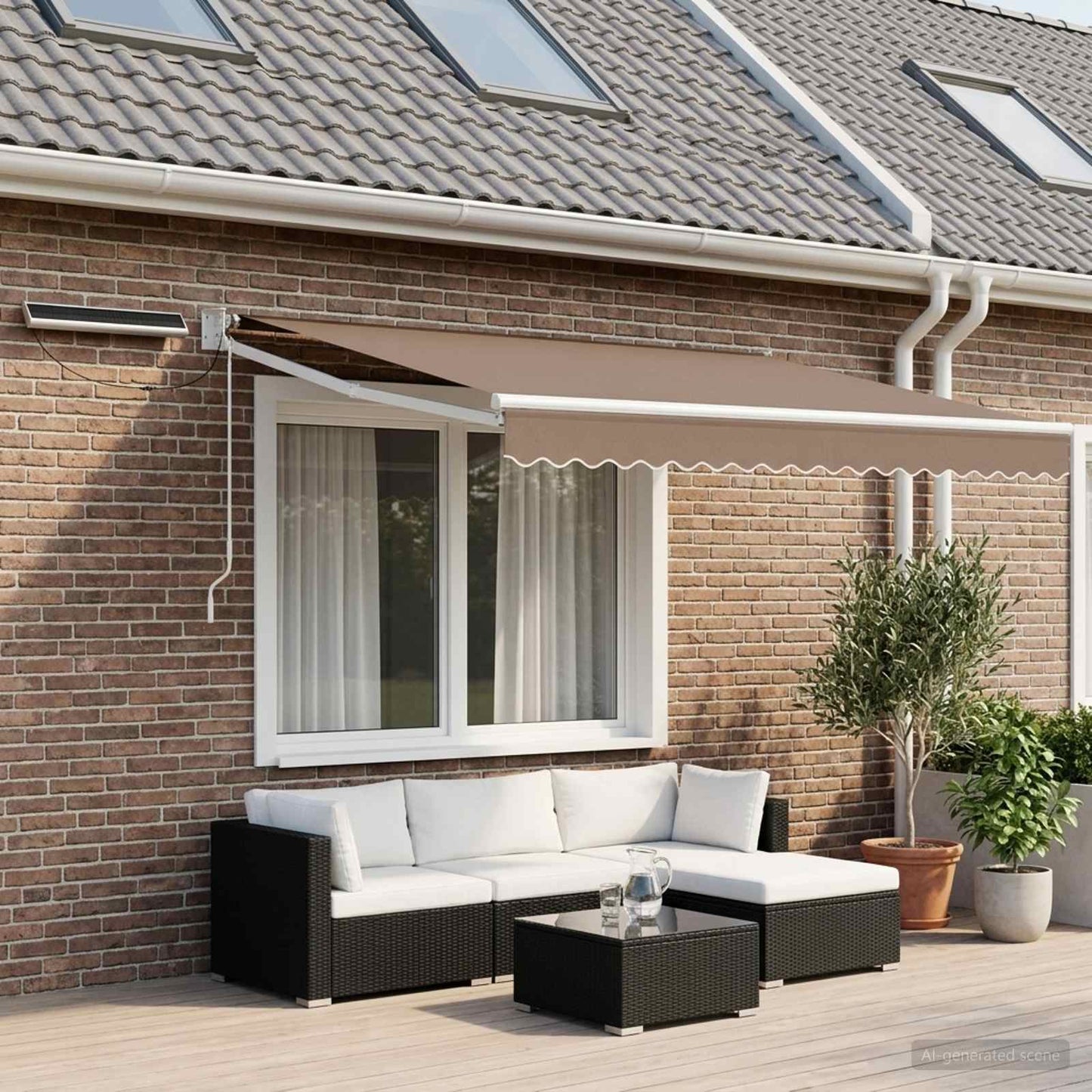 Electric Retractable Awning Taupe 100% Polyester and Aluminium