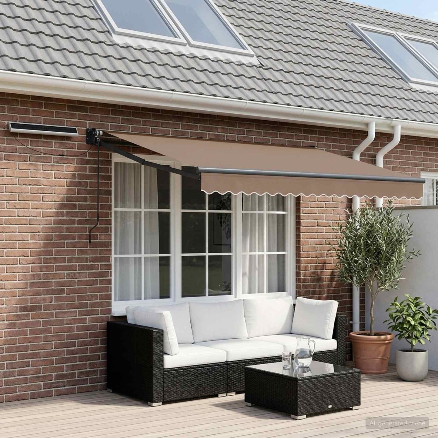 Electric Retractable Awning Taupe 100% Polyester and Aluminium