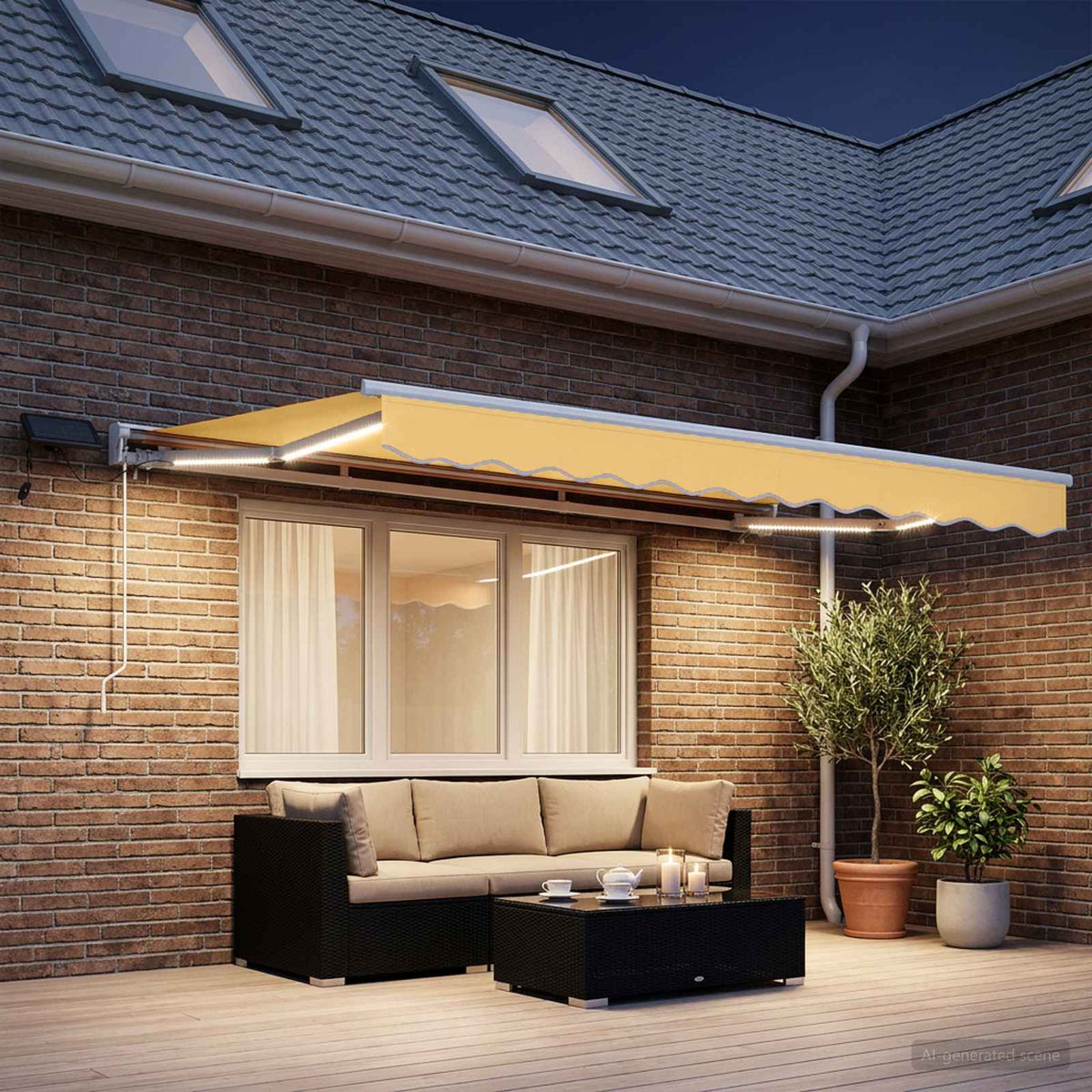 Manual Awning Frame with LEDs Sand 3.5 x 2 m