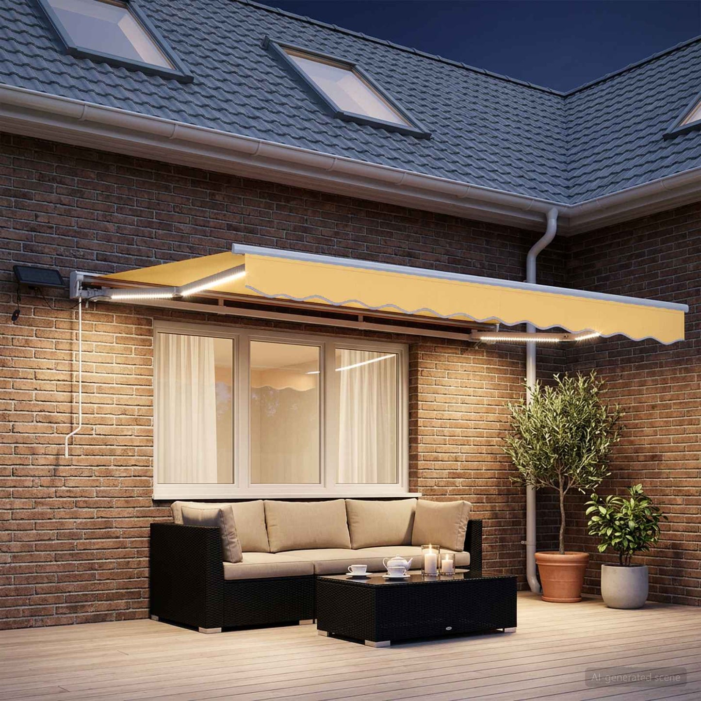 Manual Awning Frame with LEDs Sand 3.5 x 2 m