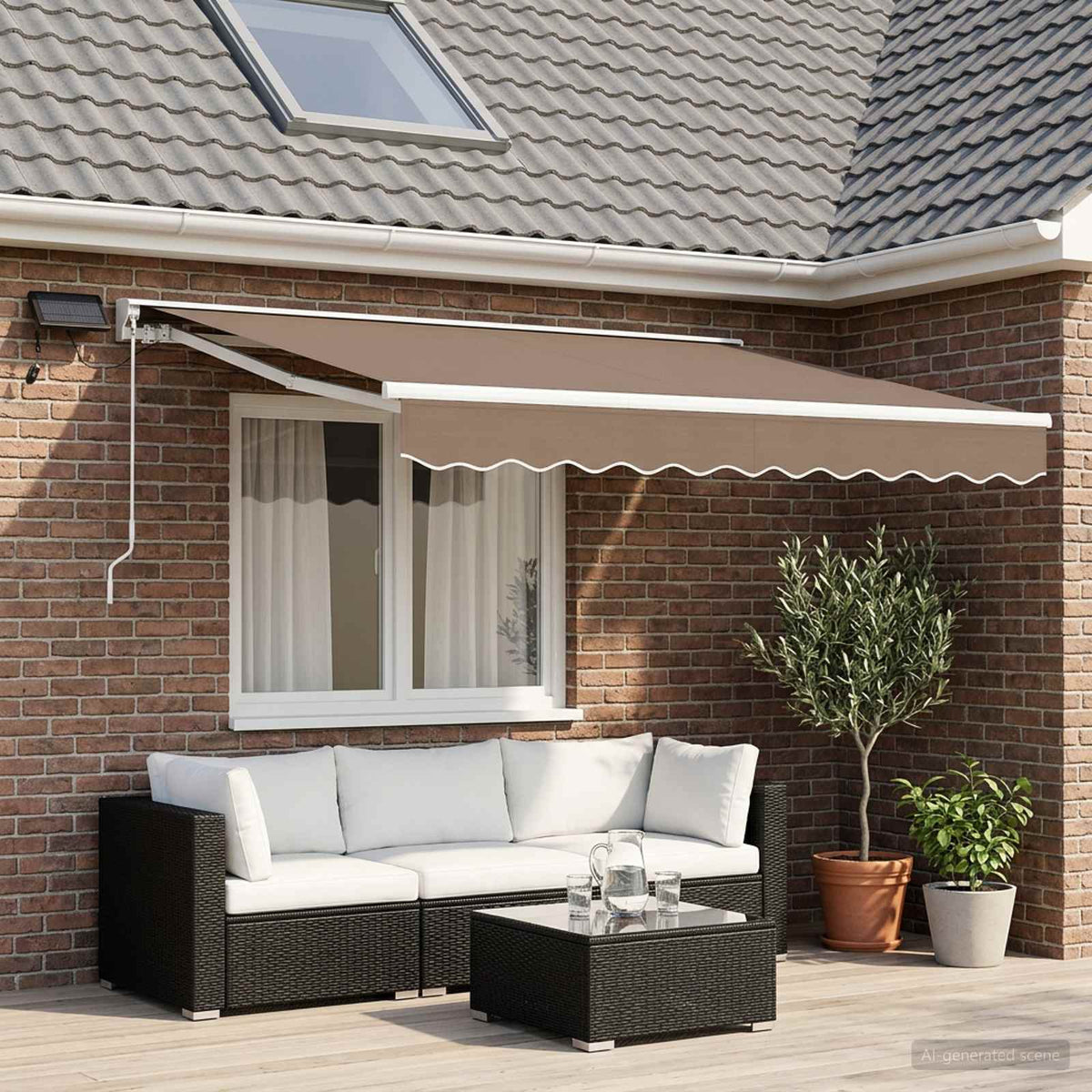 Manual Awning Frame with LEDs Taupe 3.5 x 2 m