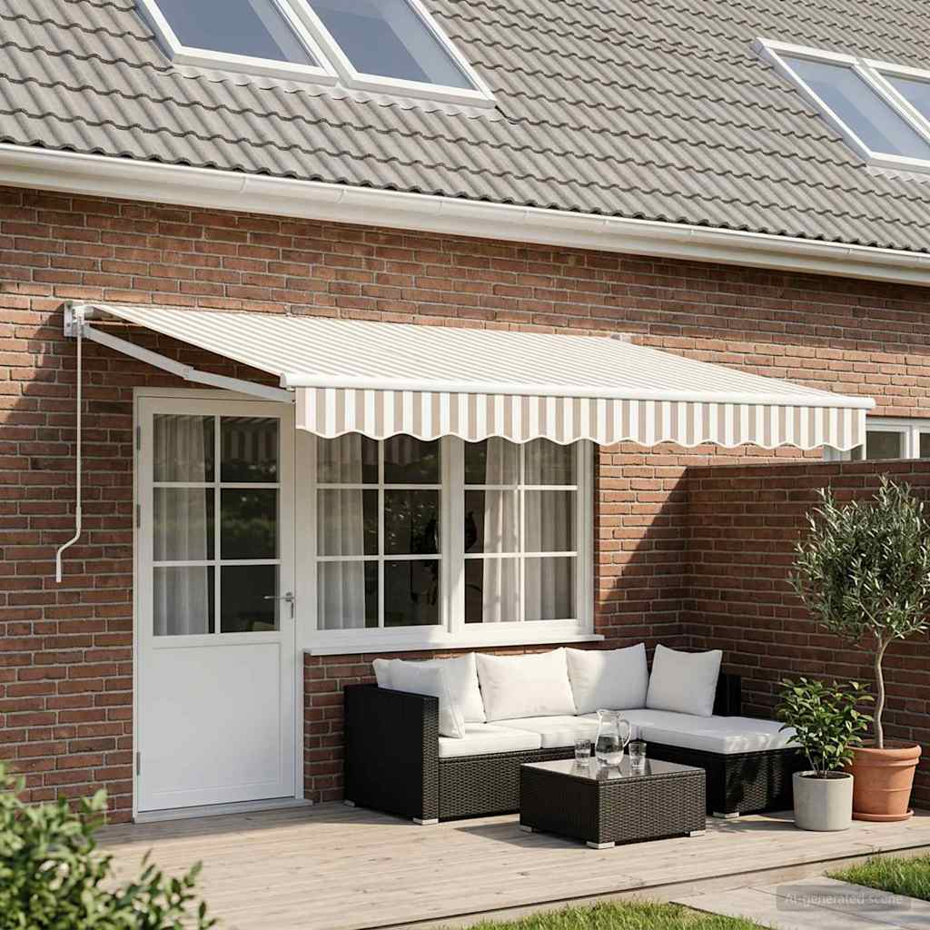 Retractable Awning Light Grey and White 4 x 2 m