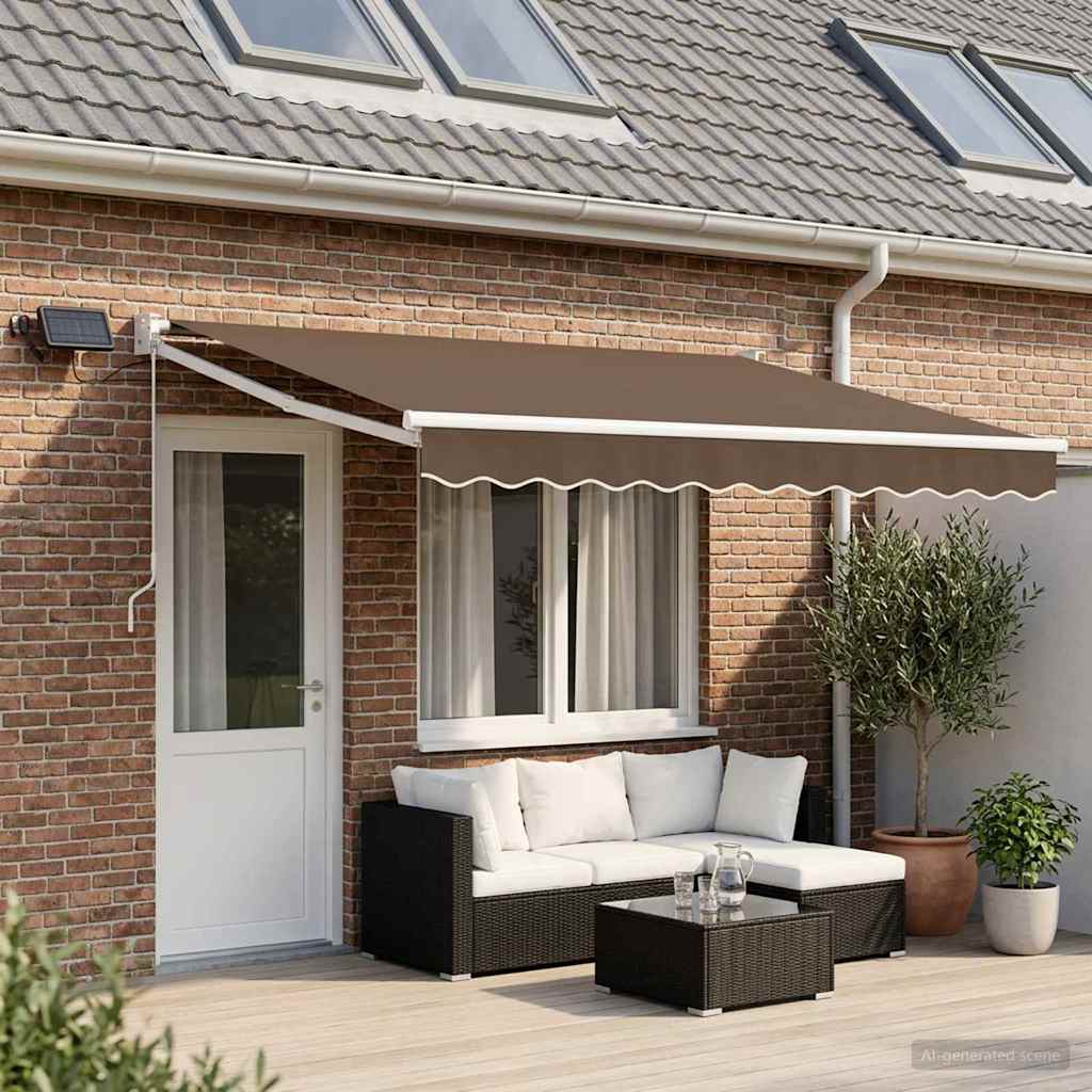 Manual Awning with Solar LED 4 x 3 m Taupe 100% Polyester