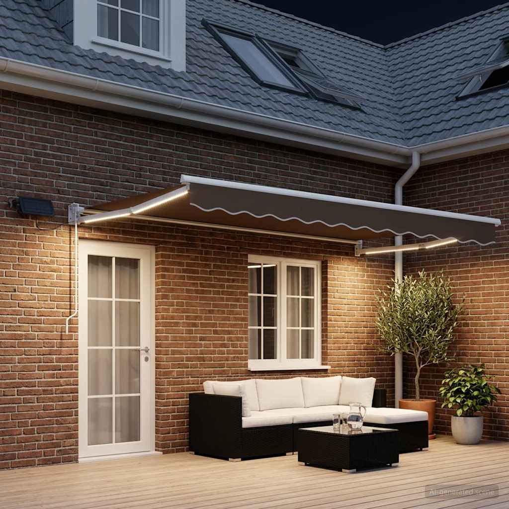 Manual Awning with Solar LED 4 x 3 m Taupe 100% Polyester