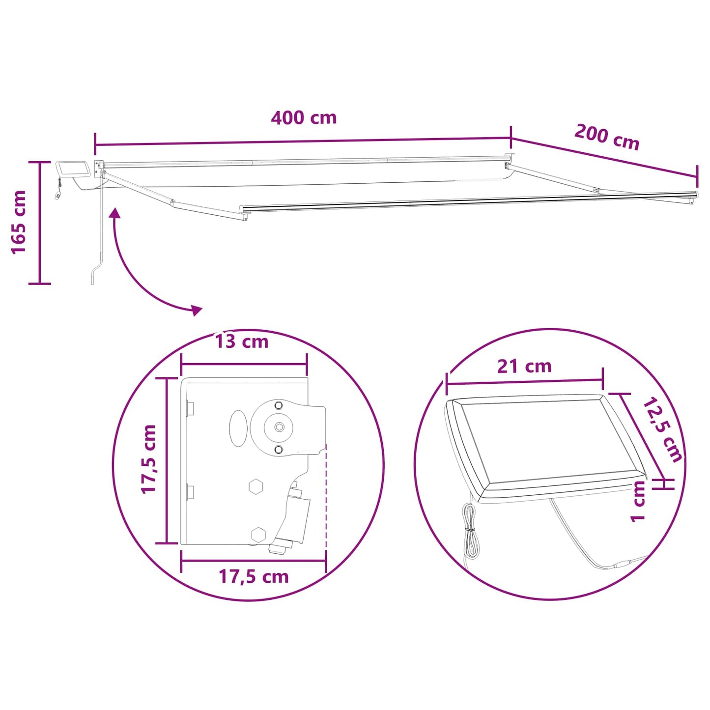 Manual Retractable Awning with LEDs Sand