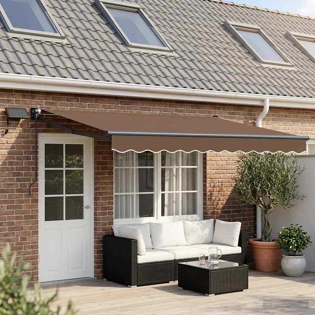 Manual Awning with Solar LED 4 x 2 m Taupe 100% Polyester