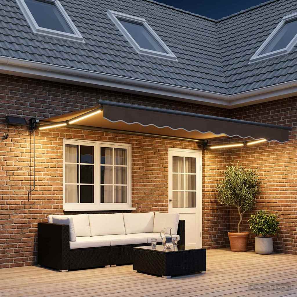Manual Awning with Solar LED 4 x 2 m Taupe 100% Polyester