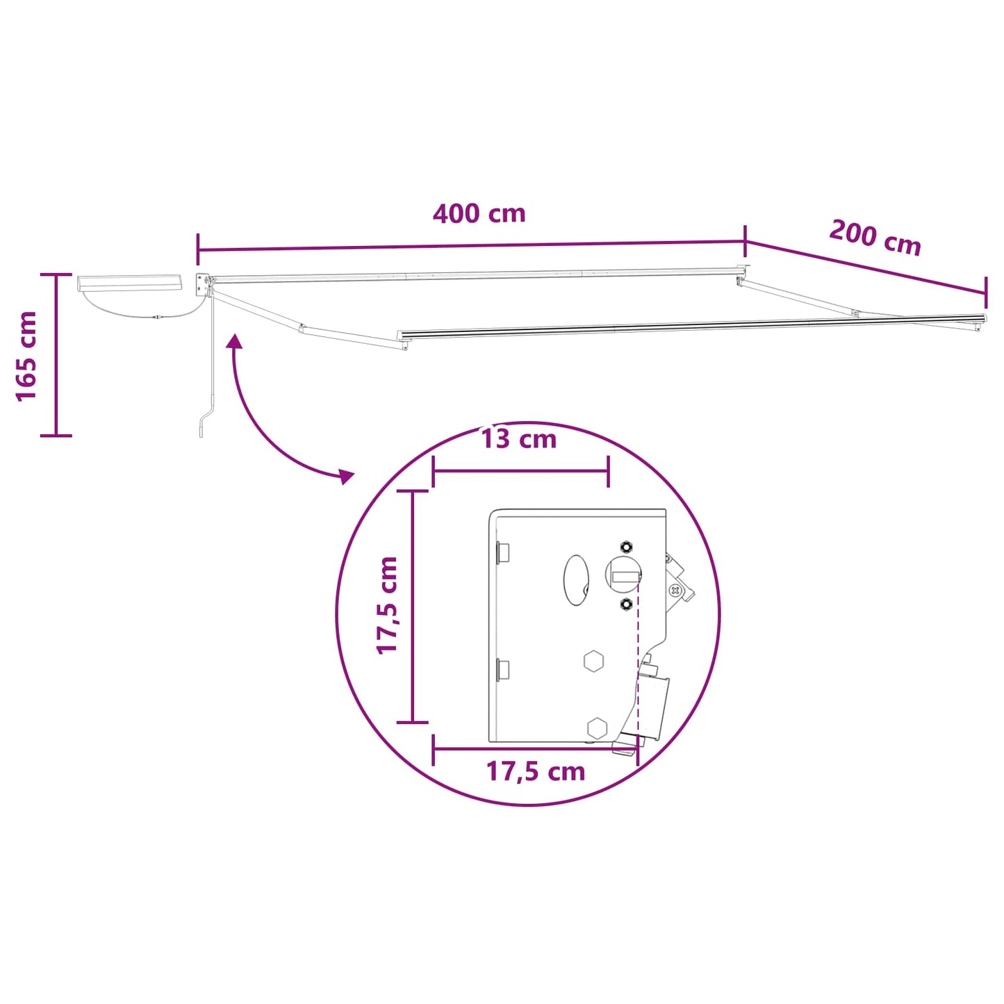 Electric Retractable Awning Sand 100% Polyester and Aluminium