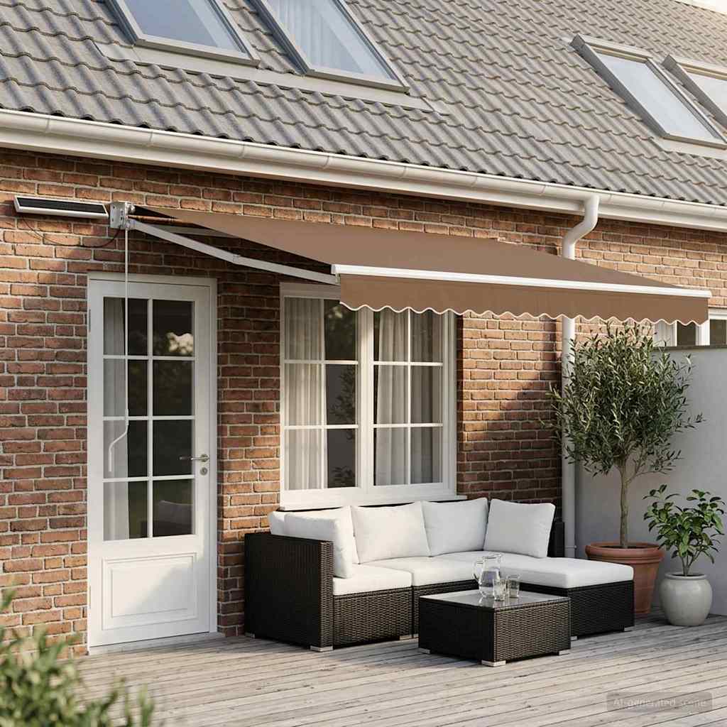 Electric Retractable Awning Taupe 100% Polyester and Aluminium