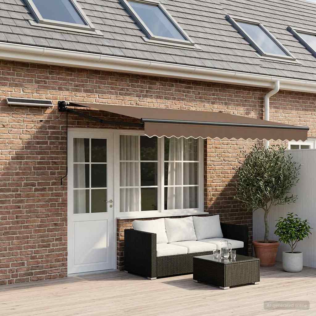 Electric Retractable Awning Taupe 100% Polyester and Aluminium