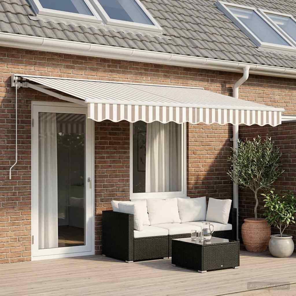 Retractable Awning Light Grey and White 4 x 2 m