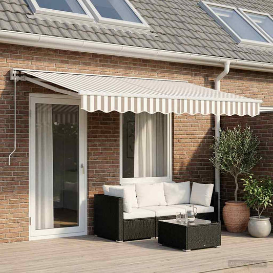 Manual Retractable Awning Light Grey and White 5 x 3.5 m
