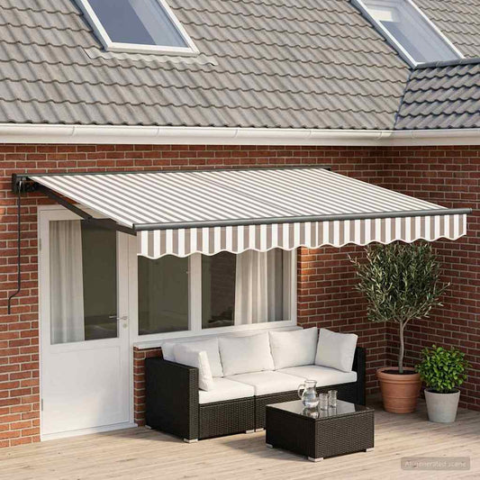 Manual Retractable Awning Light Grey and White 4.5 x 3.5 m